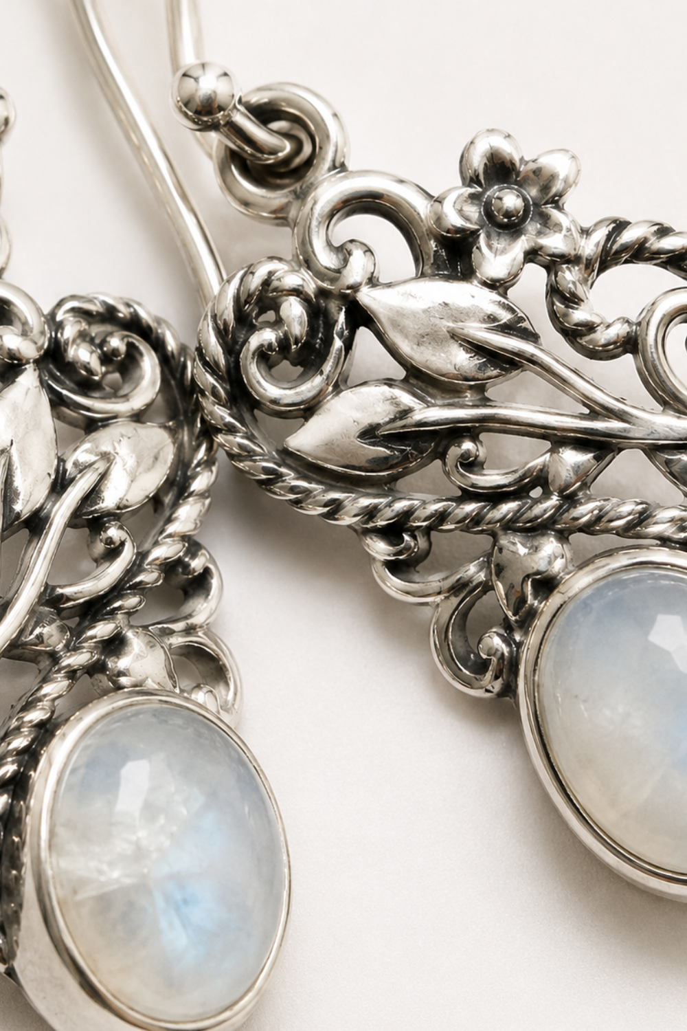 Moonstone Floral Earrings – Handcrafted 925 Sterling Silver Jewelry - immagine 6