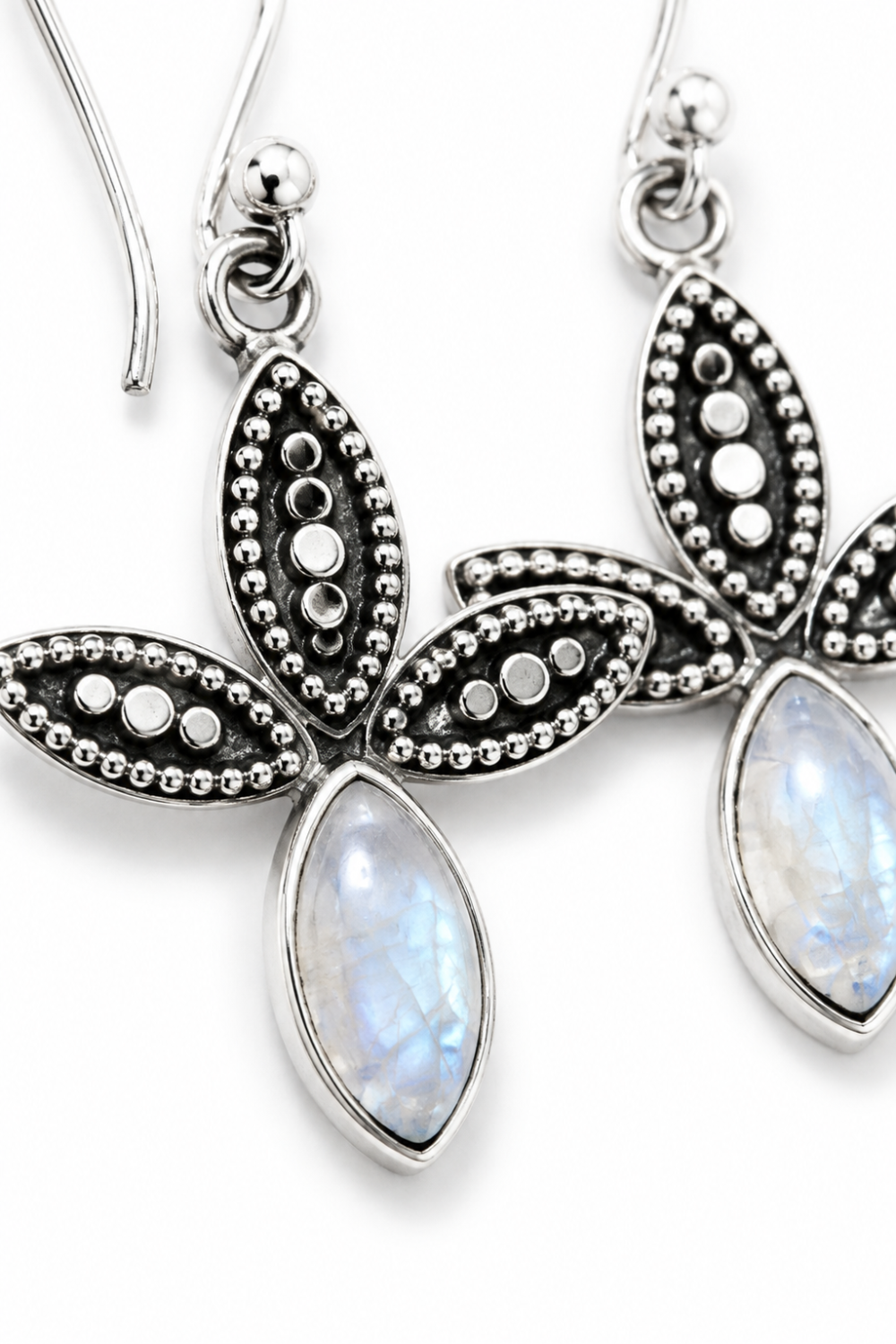 Moonstone Lotus Earrings – Handcrafted 925 Sterling Silver Jewelry